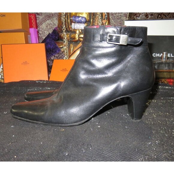 Donald J Pliner Lucya Black Italian Leather Chunky Heeled Ankle Boots Sz 6 M - Picture 1 of 11